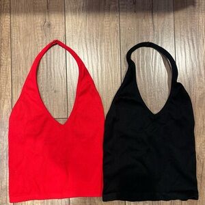 Urban Outfitters Red and Black Halter Ribbed Crop Tops